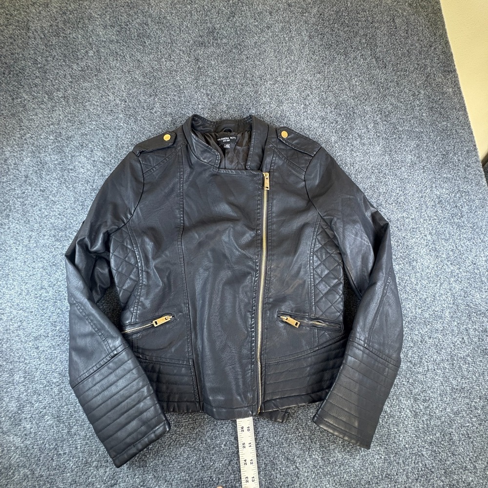 Philomena Petti New York Moto Jacket Womens Large Black Leather Asymmetrical Zip